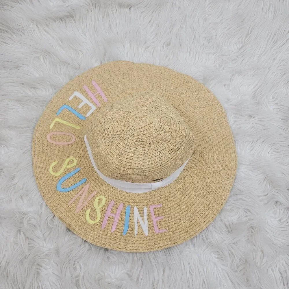 CC Beanie Women's Embroidered Floppy Brim Sun Hat Hello Sunshine